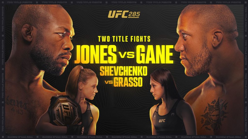 ufc 285 poster jones vs gane shevchenko vs grasso en vivo gratis latam