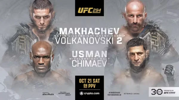 ufc 294 poster makhachev vs volkanovski chimaev vs usman horarios